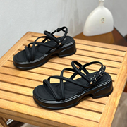 法式复古高级感凉鞋，女2024年夏季一字带厚底，罗马鞋海边沙滩鞋