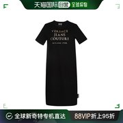 香港直发versacejeans女士黑色棉质，字母印花短袖连衣裙d2hua45