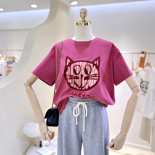 100%纯棉大眼猫2023夏季韩版卡通宽松短袖打底衫T恤女半袖潮