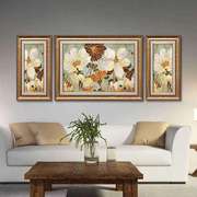 美式乡村装饰画 客厅装饰画高档室内植物花卉有框挂画 三联组合画