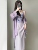 新中式中国风紫色吊带，连衣裙女夏季2024改良旗袍长裙两件套装