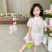 2023夏女童中国风套装儿童宝宝汉服新中式绣花短袖短裤两件套