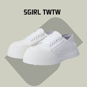 SGIRL TWTW2024街拍潮鞋大头简约厚底皮鞋休闲板鞋气质小白鞋