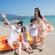 三亚泰国波西米亚母女裙亲子装普吉岛海边拍照全家装旅游父子套装