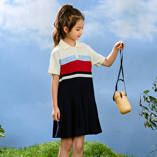 女童连衣裙夏季2024洋气时髦拼色儿童夏装小女孩短袖polo裙子