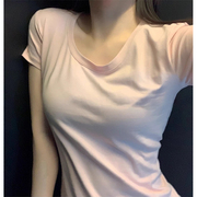粉色白色短袖t恤女2024夏装纯棉百搭显瘦简约减龄圆领上衣ins