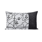 蓝梦格调样板房抱枕抽象图案女人头像灰色线条感腰枕样板间靠垫