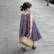 女童棉布连衣裙2023夏季款，儿童韩版后背漏空设计感背心裙无袖裙子