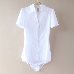 白色衬衫女夏短袖OL职业装工作服正装工装棉料连体职业衬衣女