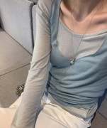 Unique SEI 夏季复古奶油色系叠穿韩风soft柔软背心T恤上衣两件套