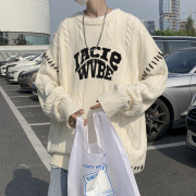 毛衣男日系潮牌潮流宽松高级感情侣上衣手工刺绣，圆领针织衫毛线衣(毛线衣)