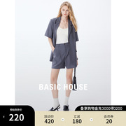 Basic House/百家好粉色西装外套女2024夏季设计感短裤套装