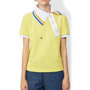 KOLOR日本设计师品牌买手店亮黄色造型翻领侧扣短袖针织上衣