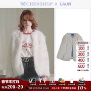 LAUN时尚简约舒适百搭款白色环保皮草外套上衣CHENSHOP设计师品牌