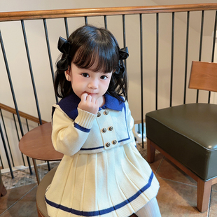韩版童装女童春装毛衣连衣裙婴幼儿学院，风小裙子女孩，毛线衣(毛线衣)针织裙