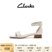 clarks其乐女鞋春夏法式方头粗跟一字带动物纹，平底搭扣沙滩凉鞋女