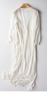 夏季拖地白色蕾丝性感透视开衫比基尼三亚沙滩防晒长款吊带裙罩衫