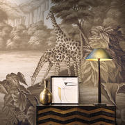 速发定制无缝壁画墙布 东南亚热带雨林长颈鹿 新古典沙发卧室背景