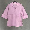 欧美时尚2023年春秋夏季纯棉翻领粉紫色纯色女式短袖上衣衬衫