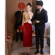 新中式订婚礼服平时可穿衣服小香风，套装旗袍敬酒服新娘小个子裙子