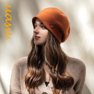 法式秋冬女网红款设计感羊毛呢贝雷帽潮，毛呢礼帽英伦复古画家帽子