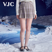 vjc威杰思秋季女装，格纹百褶裙学院风，复古气质高腰短裙