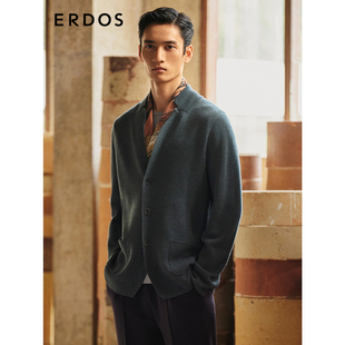 ERDOS 男装纯羊毛开衫深玉绿色精纺西服领外套商务休闲针织衫