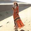 民族风长袖连衣裙夏季波(夏季波)西米亚巴厘岛海边度假沙滩裙女装长裙f566