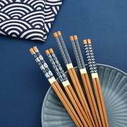 10双环保家用竹筷防滑日式尖头筷子复古风餐具套装创意