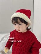 自留码全！酒红色圣诞儿童毛衣红色男童毛衣拜年服加厚中大童毛衣