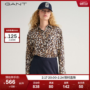 GANT甘特女士时尚气质豹纹印花翻领长袖衬衫4300112