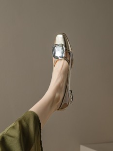 意大利Corso Venezia~银色透明水晶鞋包头凉鞋仙女风方头平底单鞋