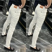 欧洲站男士牛仔裤2023修身小脚裤白色，高弹百搭欧货休闲弹力长