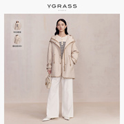 VGRASS拼接撞色织带中长款休闲衍缝羽绒服冬季90白鹅绒女