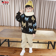 米西果童装儿童仿水貂绒男童毛衣套头秋冬款卡通潮韩版洋气针织衫