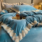 冬季加厚牛奶绒四件套欧式羽毛刺绣被套保暖床单1.8米2.0床上用品