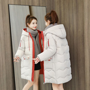 2024年韩版冬季羽绒棉服中长款棉衣女宽松加厚拼色棉袄外套