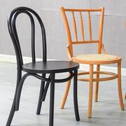 实木餐椅家用藤编榉木咖啡凳奶茶甜品店餐桌椅法式复古索耐特椅子