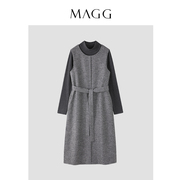magg麦子同款冬季加厚连衣裙，女通勤套装长袖，打底裙装两件套