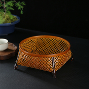 中式手工可水洗竹编果盘客厅家用茶具收纳筐镂空零食水果篮茶点盘