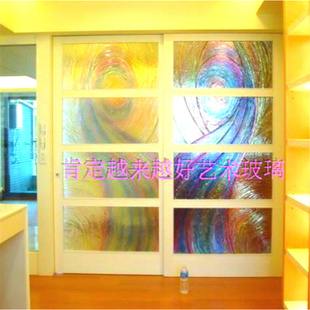 钢化雕刻艺术玻璃玄关隔断屏风，背景墙推拉门卫生间，抽象舞动琉璃色