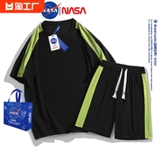 NASA联名休闲运动套装男夏季短袖t恤男生冰丝潮牌宽松两件装