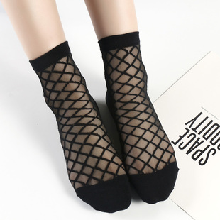 袜子女韩国镂空性感透明渔网黑色短丝袜夏季网格丝袜女士玻璃丝袜