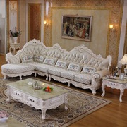 欧式皮沙发组合客厅，皮布沙发转角l型酒店接待沙发皮配布艺沙发