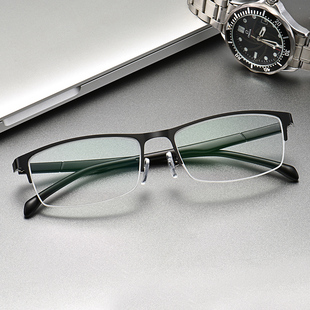 近视眼镜男有度数超轻半框近视镜，可配度数成品100150200300度