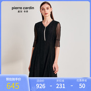 皮尔卡丹女装2020夏季黑色喇叭袖连衣裙淑女裙P0233DS28B0