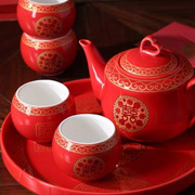 中国传统红色陶瓷结婚茶具套装创意婚庆用品长辈敬茶杯壶婚礼嫁妆