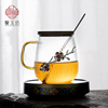 日式条纹耐热玻璃水杯带盖带勺子牛奶早餐杯，镶锡果汁杯茶杯马克杯