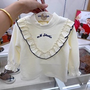 韩国童装23冬女童宝宝天鹅绒半高领木耳花边卫衣T绒衫 打底衫