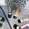 平跟单鞋女2021年秋韩国小香风，拼色个性金属链条搭扣玛丽珍鞋